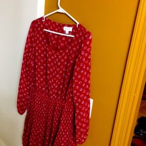 Elle long sleeve red floral print dress Lg